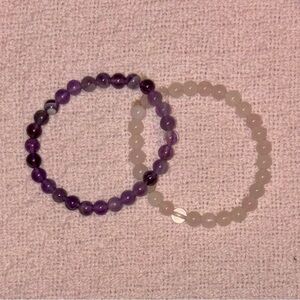 Crystal Beaded Bracelet Set | Amethyst + Rose Quartz